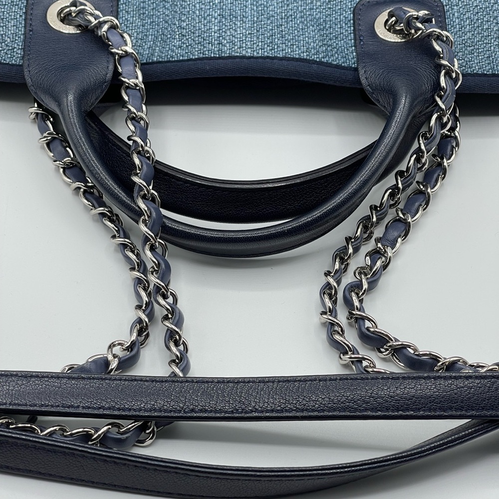 Chanel Deauville Denim Cruise Collection Large Shopper 2 Way Chain Tote Bag Rare - Picture 3 of 15